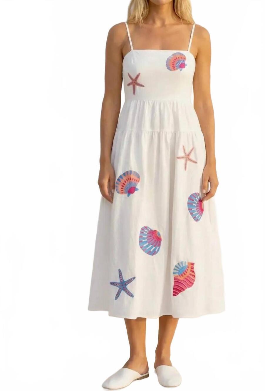 NEW ULTRAMARINE marine shell midi dress in white